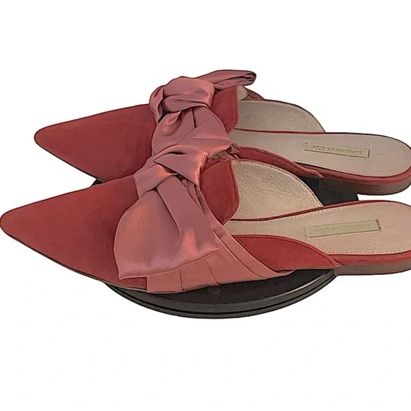Louise et Cie Cela Bow Mule Red Suede Pink Textile Bow Holiday Festive Size 9.5 - Picture 5 of 10